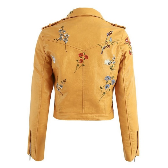 NWT GORGEOUS! Embroidered Vegan Yellow Jacket - Picture 4 of 6